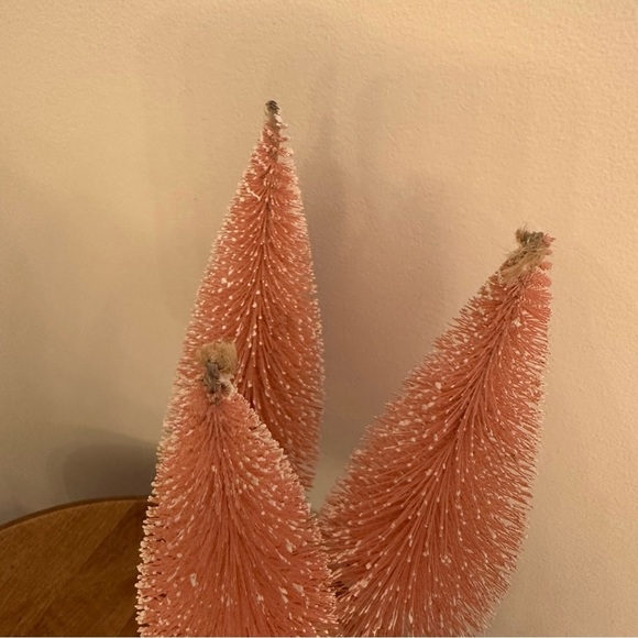 Bottle Brush Pink Trees Christmas Set Of 2 Decorative Snowy 12.5 Inch Tall Wood - Picture 4 of 7